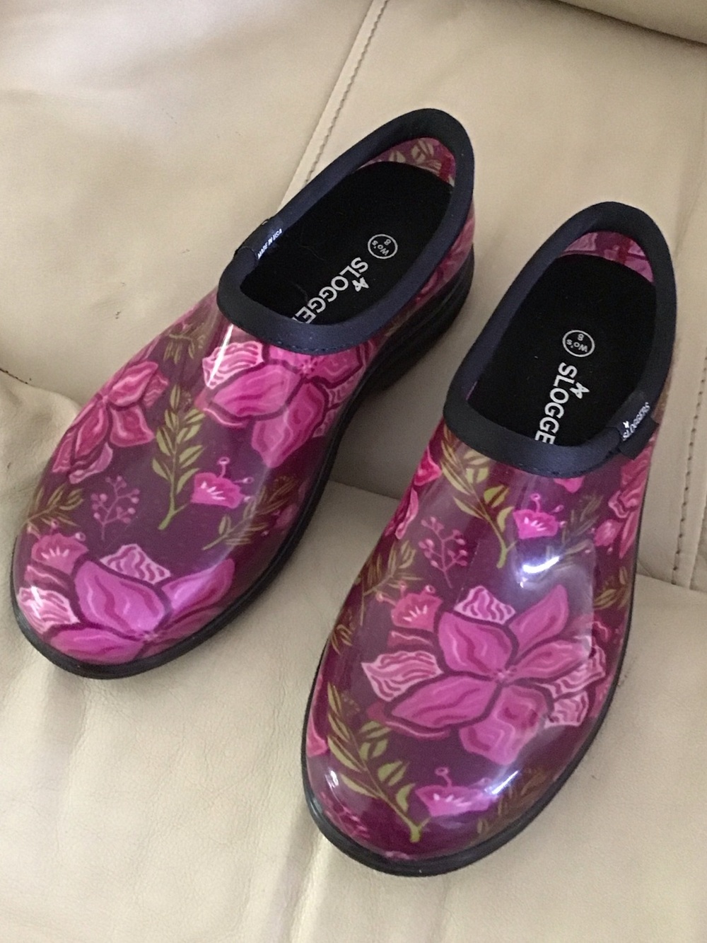 Sloggers Pink Floral Waterproof Slip-On Garden Clogs Size 8